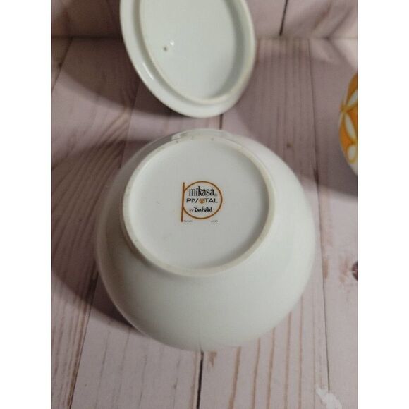 Mid Mod MIKASA PIVOTAL TANGENTS ORANGE Sugar Bowl & Lid CREAMER Ben Seibel VTG - Picture 9 of 11
